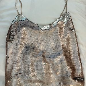 Zara Rose Gold Size M Top with Reversible Sequins (Rose Gold to Silver)
